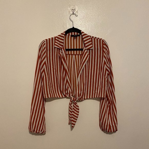 Crop Longsleeve Striped Shirt - Picture 1 of 6